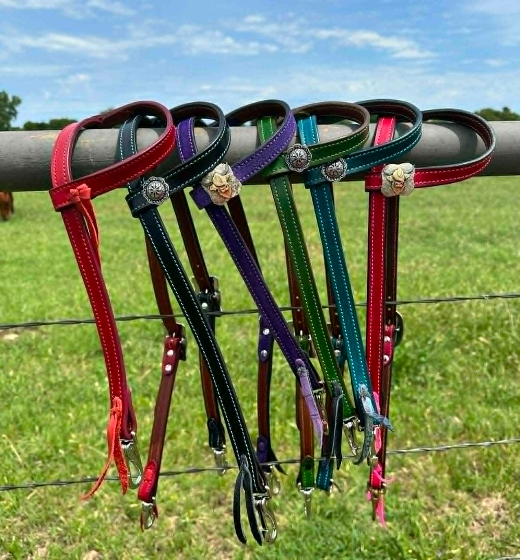 Single Ear Quickchange Headstall – Roughout or Smooth Leather, Custom Color & Stitching - Tack Rockin' M Leathers