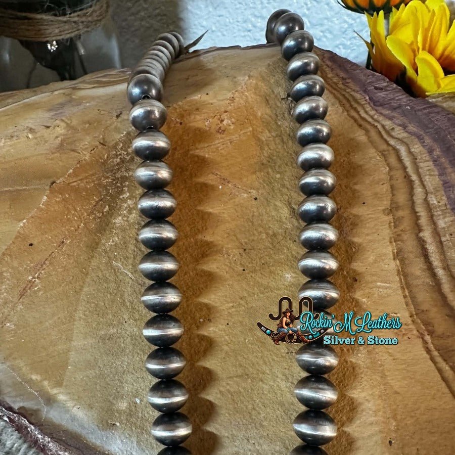 18" 10mm Sterling Silver Handmade Semi-Rondelle Navajo Pearl Necklace by Bryannen Halwood - Native American Jewelry Bryannen Halwood