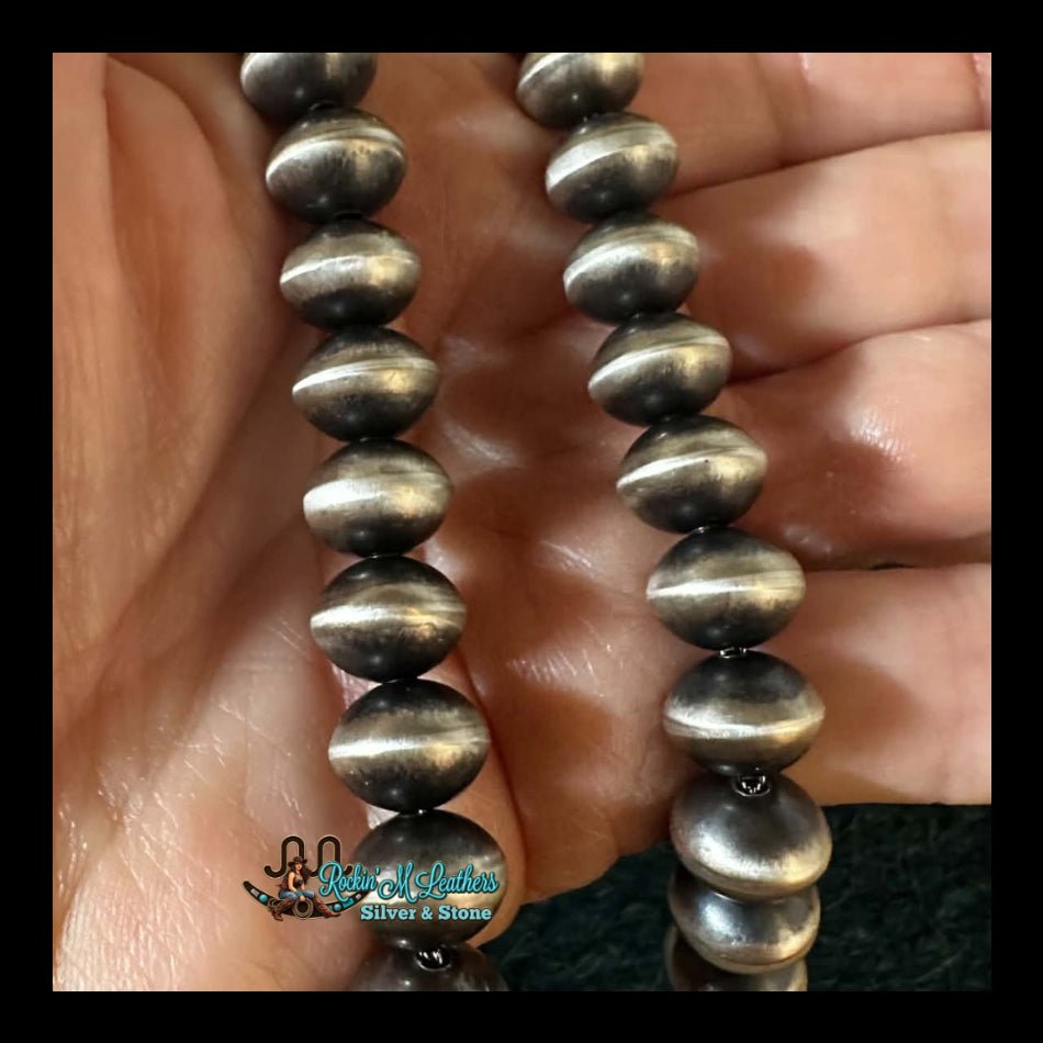18" 10mm Sterling Silver Handmade Semi-Rondelle Navajo Pearl Necklace by Bryannen Halwood - Native American Jewelry Bryannen Halwood