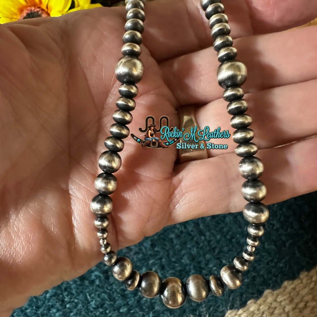 18" 2 to 8mm Sterling Silver Navajo Style Machine Made Pearls Indigenous - Native American Jewelry Indigenous Made
