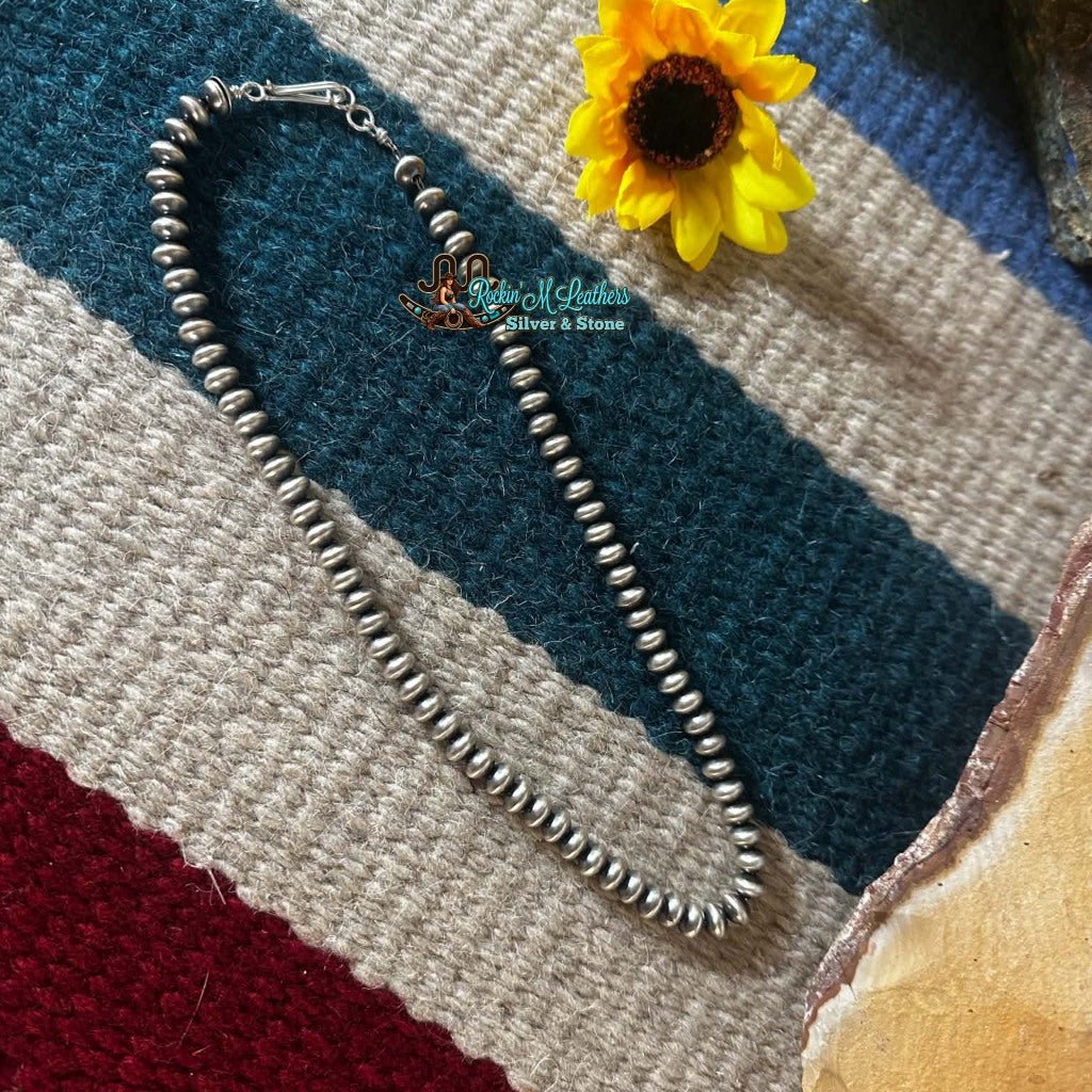 18" 7mm Sterling Silver Handmade Semi-Rondelle Navajo Pearl Necklace by Bryannen Halwood - Native American Jewelry Bryannen Halwood