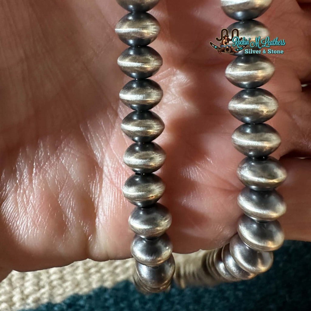 18" 7mm Sterling Silver Handmade Semi-Rondelle Navajo Pearl Necklace by Bryannen Halwood - Native American Jewelry Bryannen Halwood