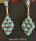 Sterling Silver Petit Point Turquoise Diamond Post Dangle Earrings by Davis Kaamasee - Native American Jewelry Davis Kaamasee