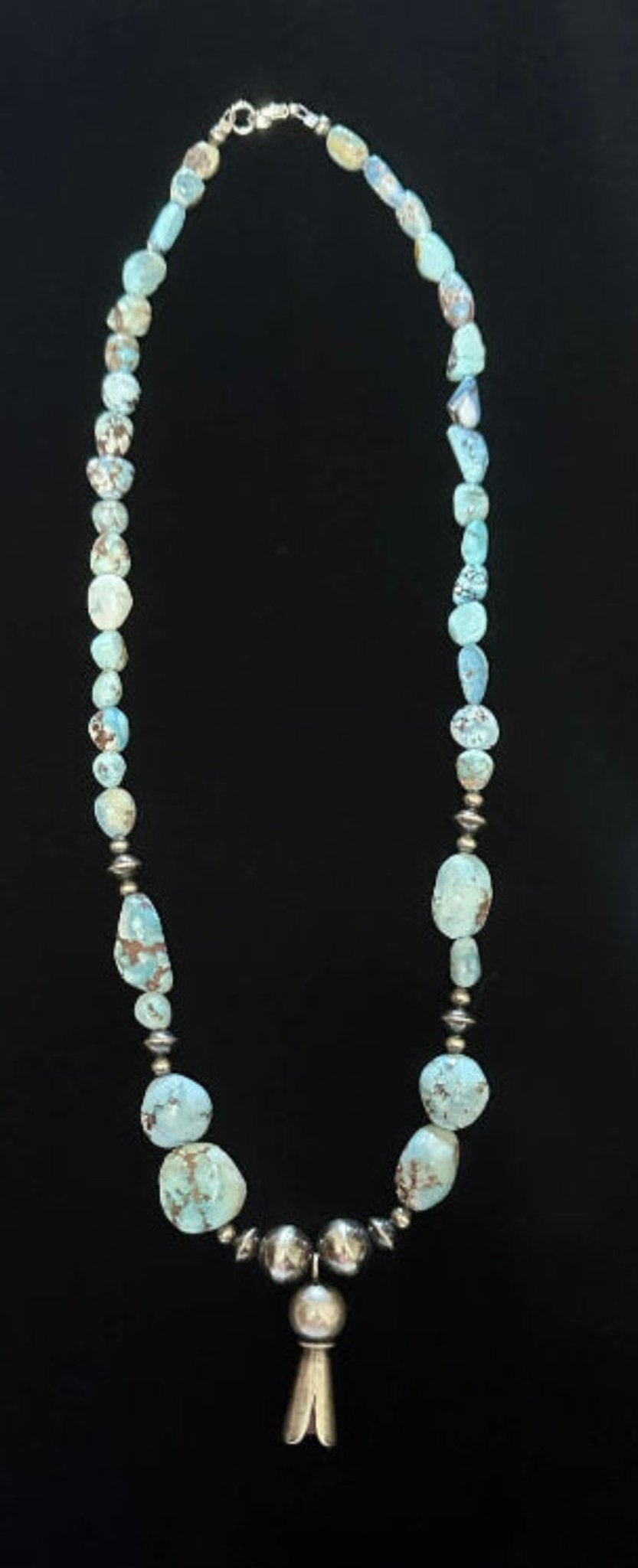 19" Golden Hills Turquoise with Navajo Style Pearl and Squash Blossom Necklace - Native American Jewelry Rockin' M Leathers
