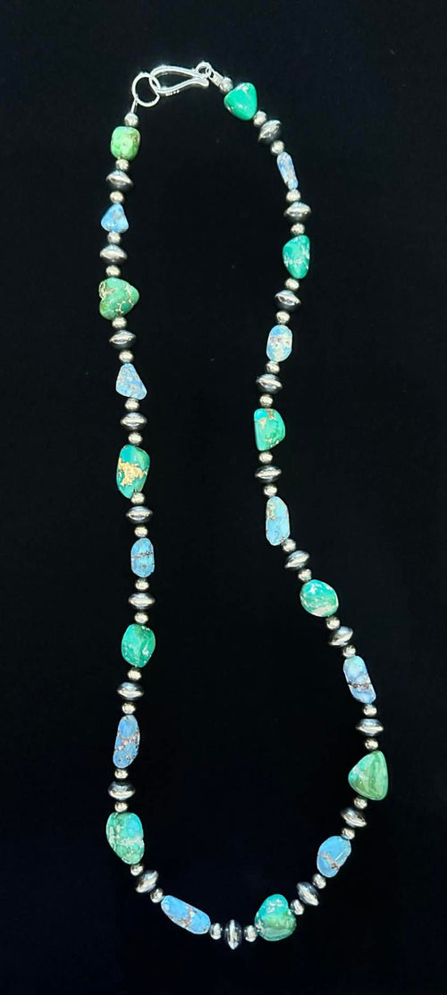 20" Sonoran Gold and Golden Hills Turquoise with Navajo Style Pearl Necklace - Native American Jewelry Rockin' M Leathers