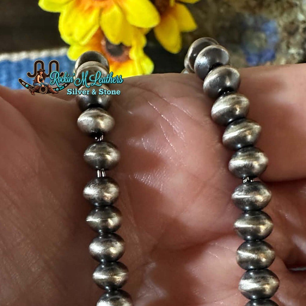 22" 6mm Sterling Silver Handmade Semi-Rondelle Navajo Pearl Necklace by Bryannen Halwood - Native American Jewelry Bryannen Halwood