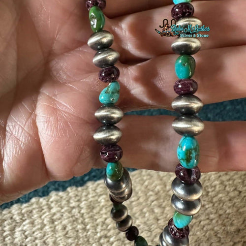 22" 7-8mm Handmade Navajo Pearls with Sonoran Gold and Purple Spiny Necklace by Crystal Haley - Native American Jewelry Crystal Haley
