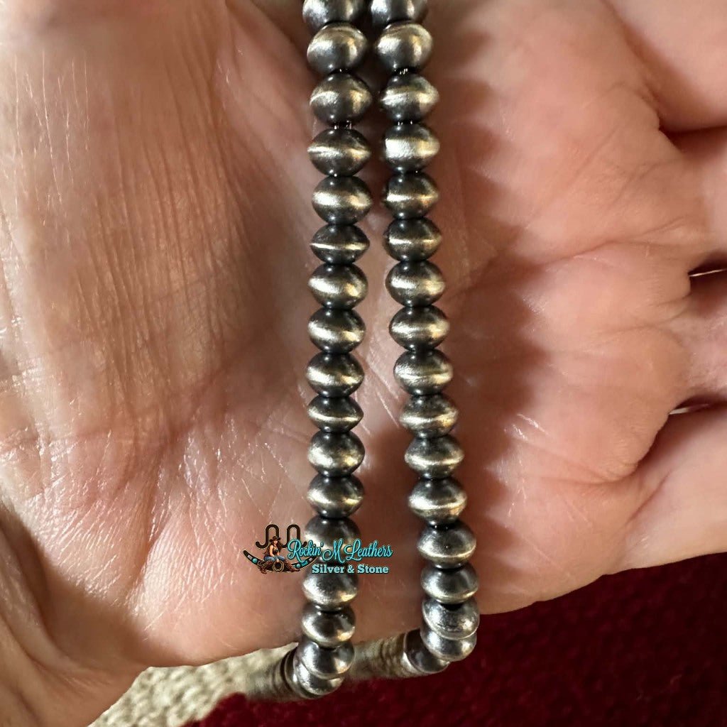 24" 6mm Sterling Silver Handmade Semi-Rondelle Navajo Pearl Necklace by Bryannen Halwood - Native American Jewelry Bryannen Halwood