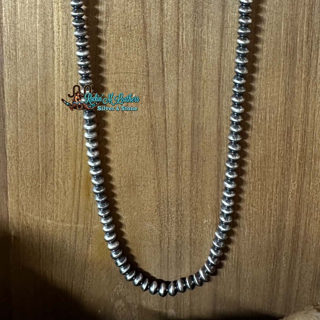 24" 6mm Sterling Silver Handmade Semi-Rondelle Navajo Pearl Necklace by Bryannen Halwood - Native American Jewelry Bryannen Halwood