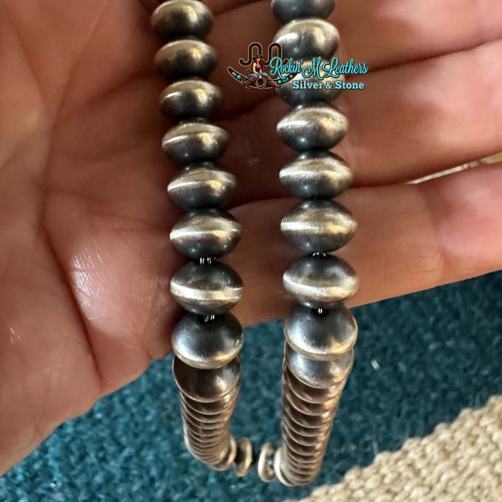 24" 9mm Sterling Silver Handmade Semi-Rondelle Navajo Pearl Necklace by Bryannen Halwood - Native American Jewelry Bryannen Halwood