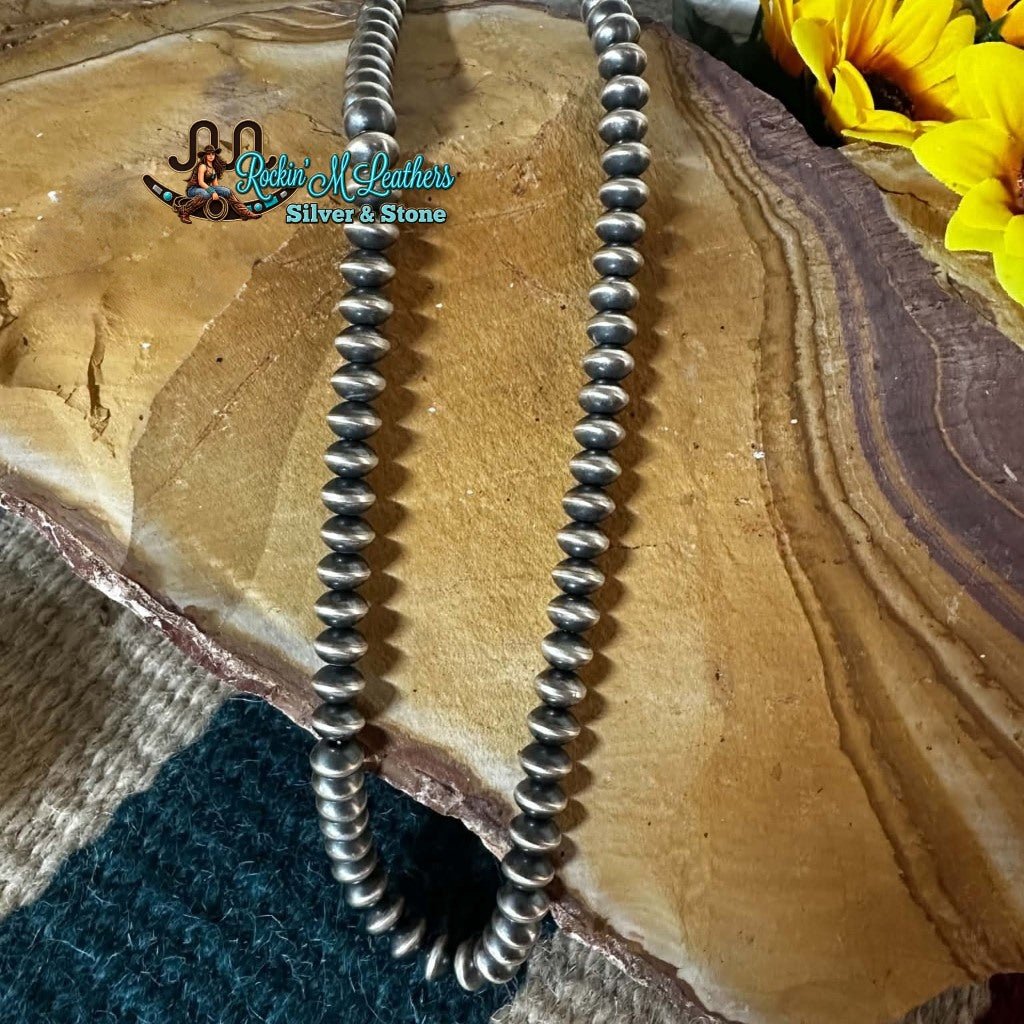 24" 9mm Sterling Silver Handmade Semi-Rondelle Navajo Pearl Necklace by Bryannen Halwood - Native American Jewelry Bryannen Halwood