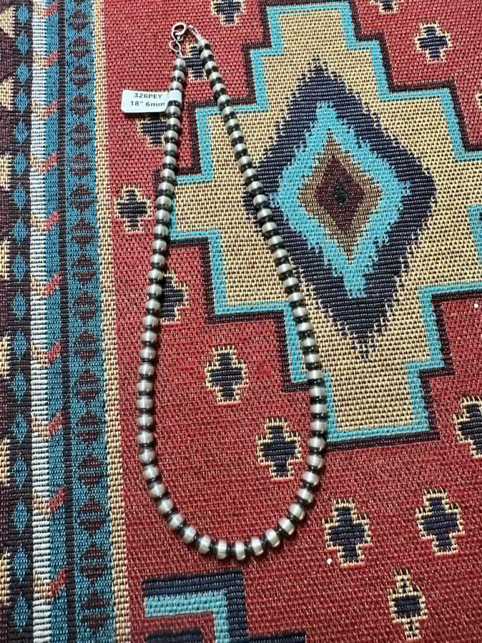 Sterling Silver Navajo Style Pearl Necklace – 18" 6mm - Rockin' M Leathers