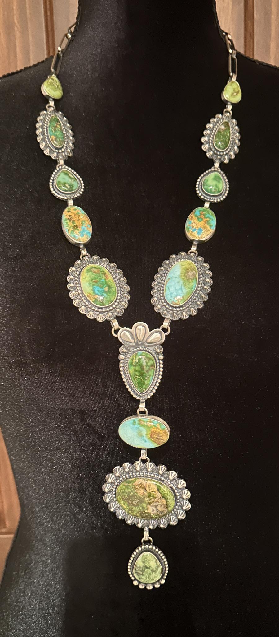 Sterling Silver & Sonoran Gold Turquoise Lariat Necklace by Mary Ellen - Native American Jewelry