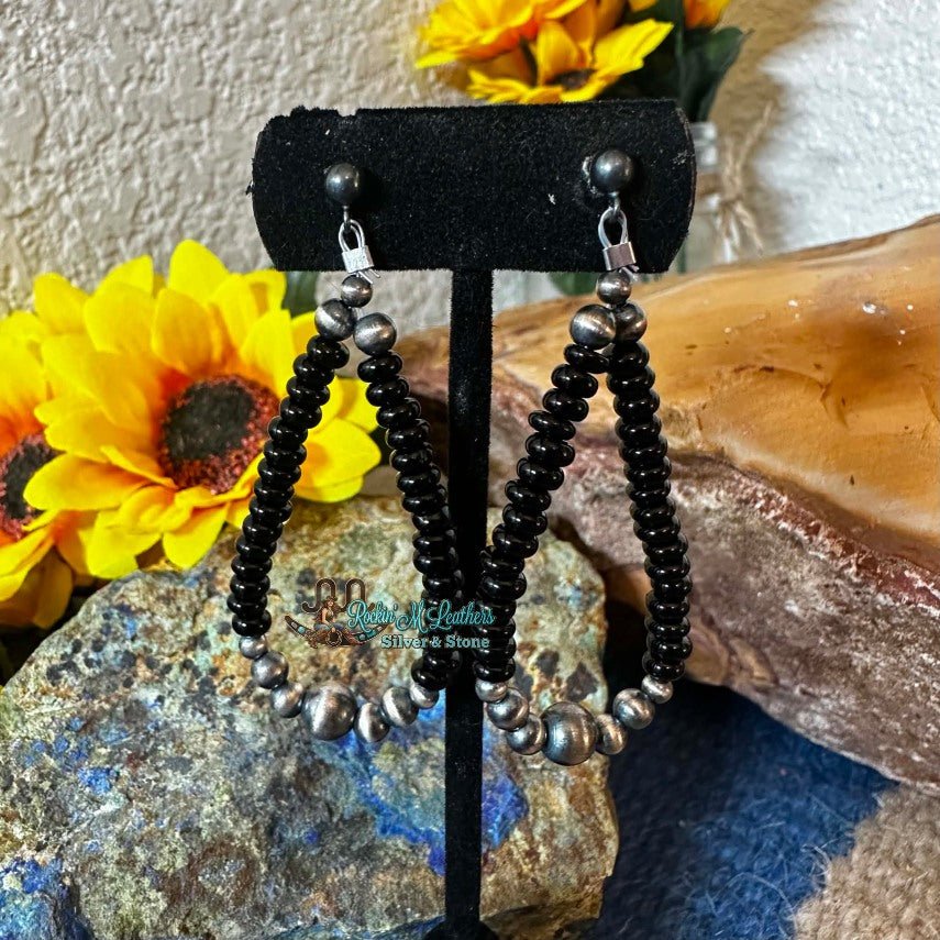 Sterling Silver Navajo Pearl and Black Onyx Beaded Earrings by Michelle Jameson - Native American Jewelry Michelle Jameson