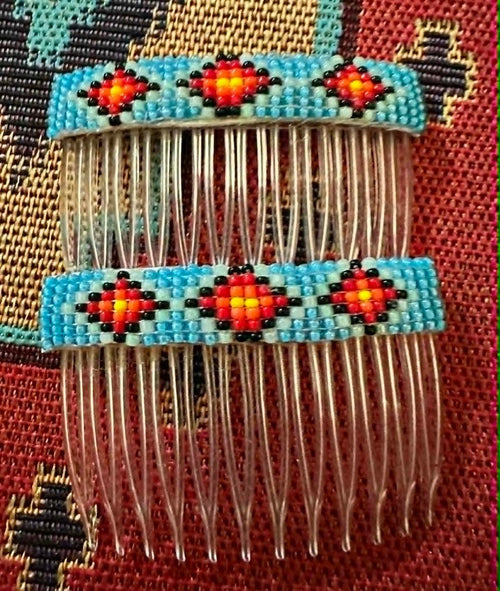 Beaded Hair Barretts by Native American Elder Artisan - Native American Jewelry Rockin' M Leathers