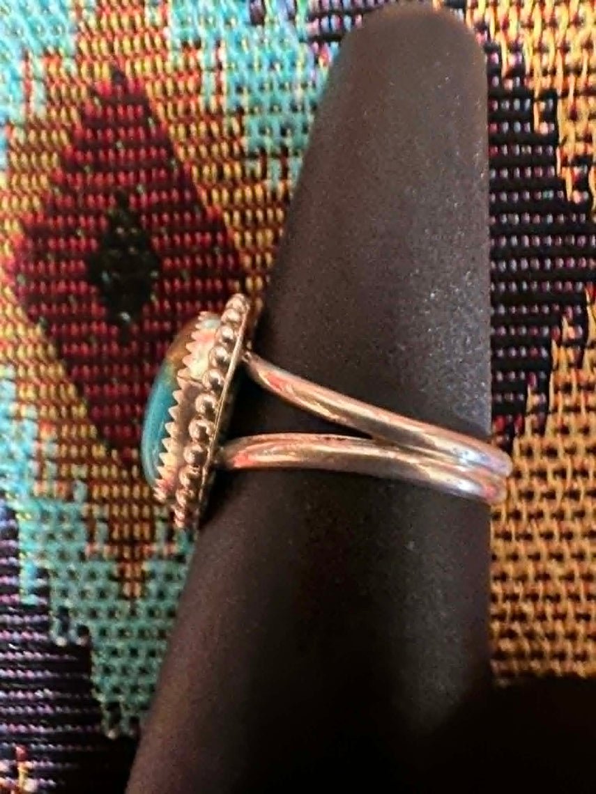 Sterling Silver and Kingman Turquoise Ring Sz. 6.25 - Native American Jewelry Bega