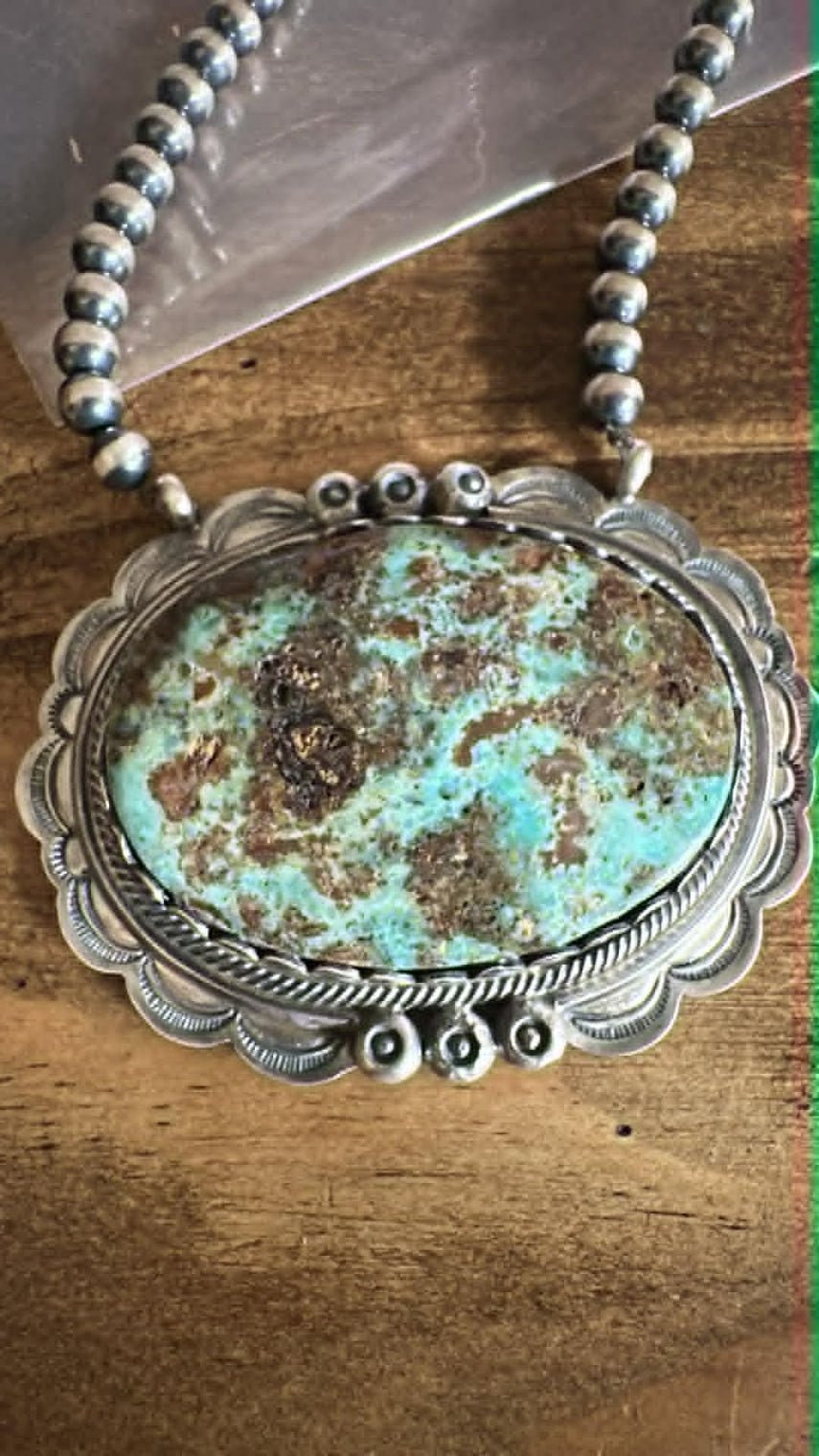 Sterling Silver & Thunder Mountain Turquoise Necklace by John Skeets - Native American Jewelry John Skeets