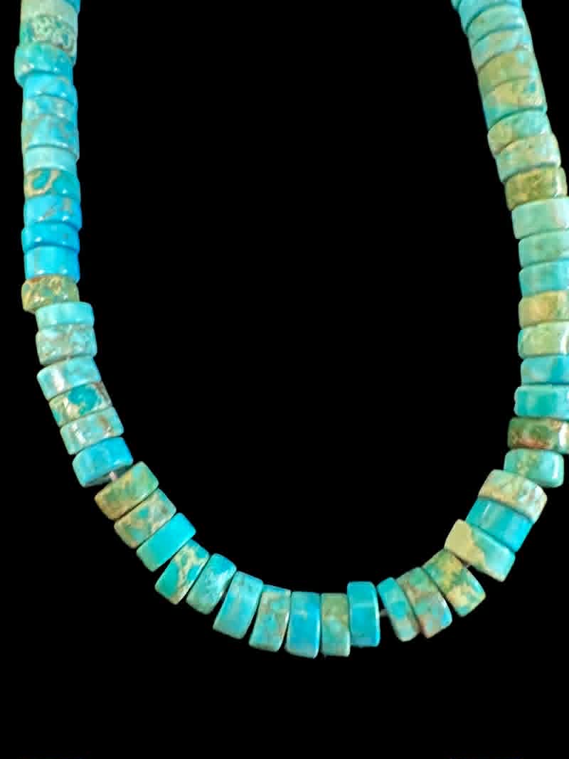 Sterling Silver Handstrung Kingman Turquoise Beaded Necklace - Native American Jewelry Rockin' M Leathers