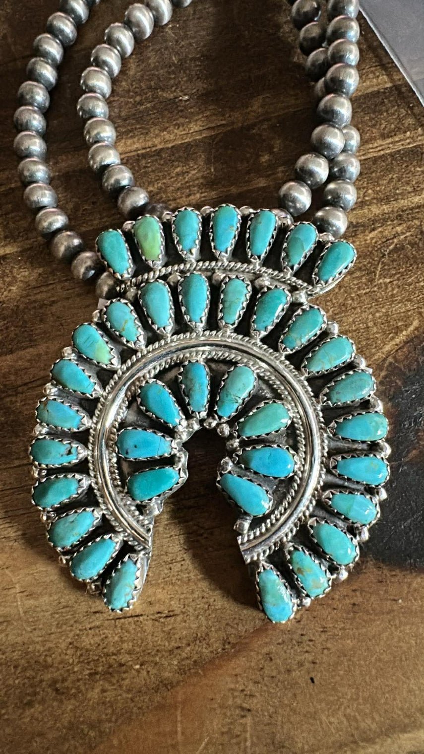 Sterling Silver & Kingman Turquoise Petit Point Naja Necklace by Zeita Begay - Native American Jewelry Zeita Begay
