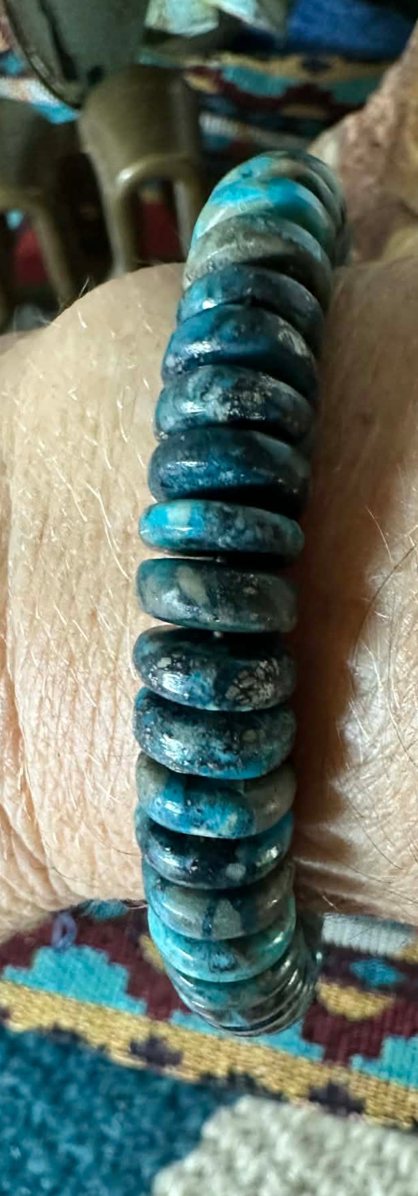 Dark Blue Handstrung Hubei Stretch Bracelet 10mm Beads on Model
