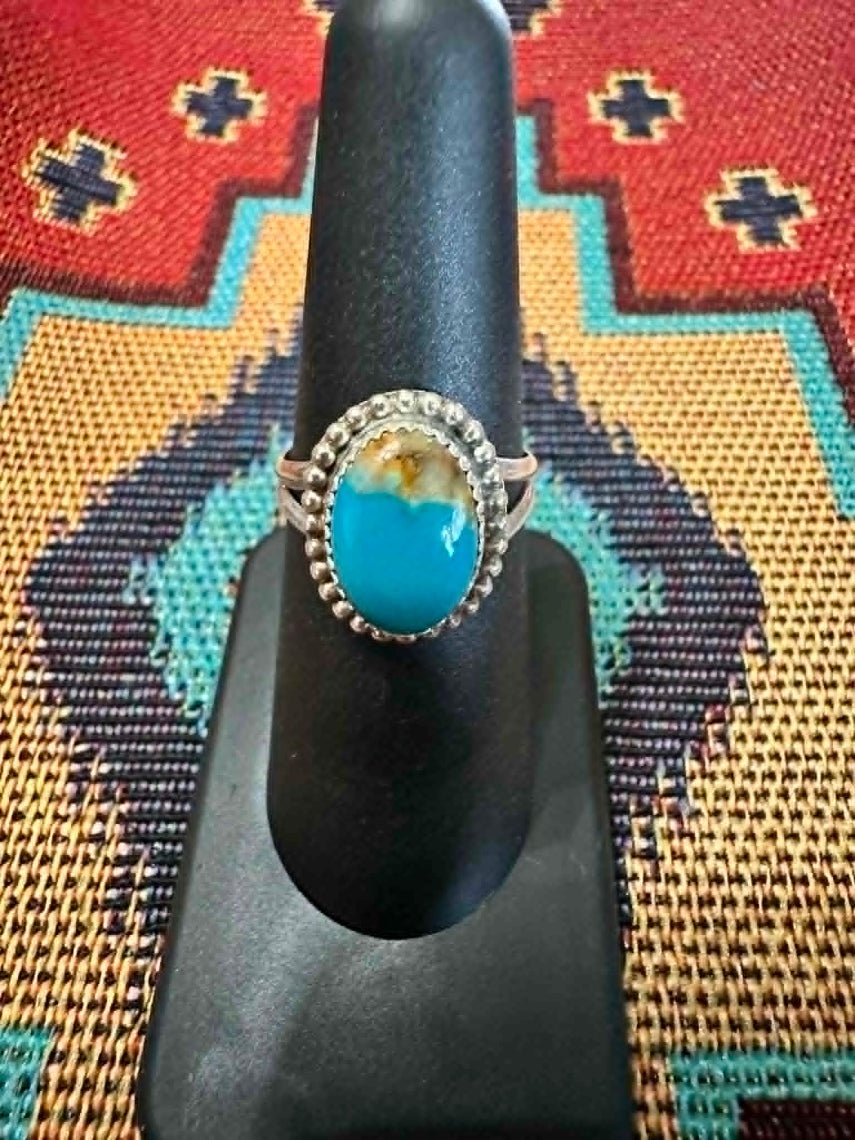 Sterling Silver and Kingman Turquoise Ring Sz. 6.25 - Native American Jewelry Bega