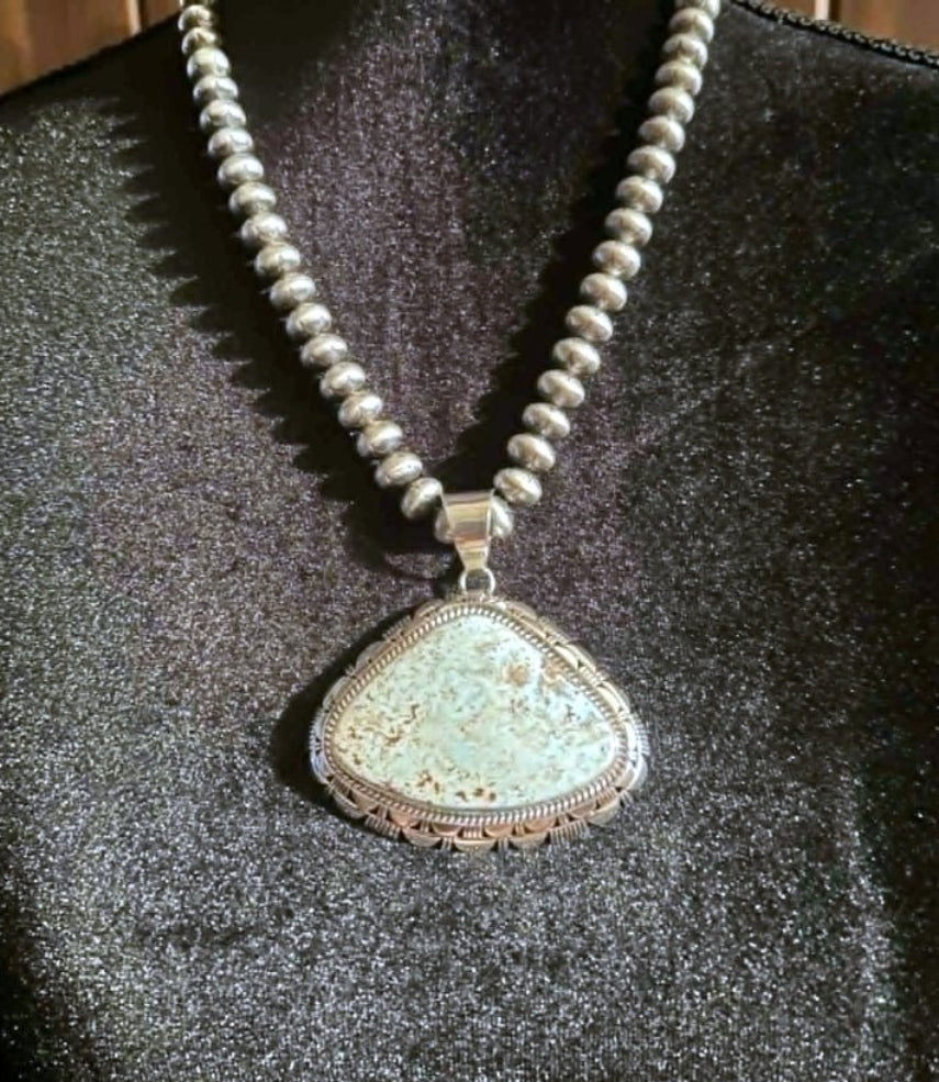 Sterling Silver and Dry Creek Turquoise Pendant by Larry M Yazzie - Rare! - Native American Jewelry Larry M. Yazzie