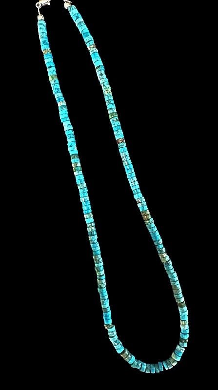 Sterling Silver Handstrung Kingman Turquoise Beaded Necklace - Native American Jewelry Rockin' M Leathers