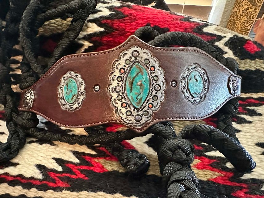Hand Painted Leather Noseband on Muletape Halter - Tack Rockin' M Leathers