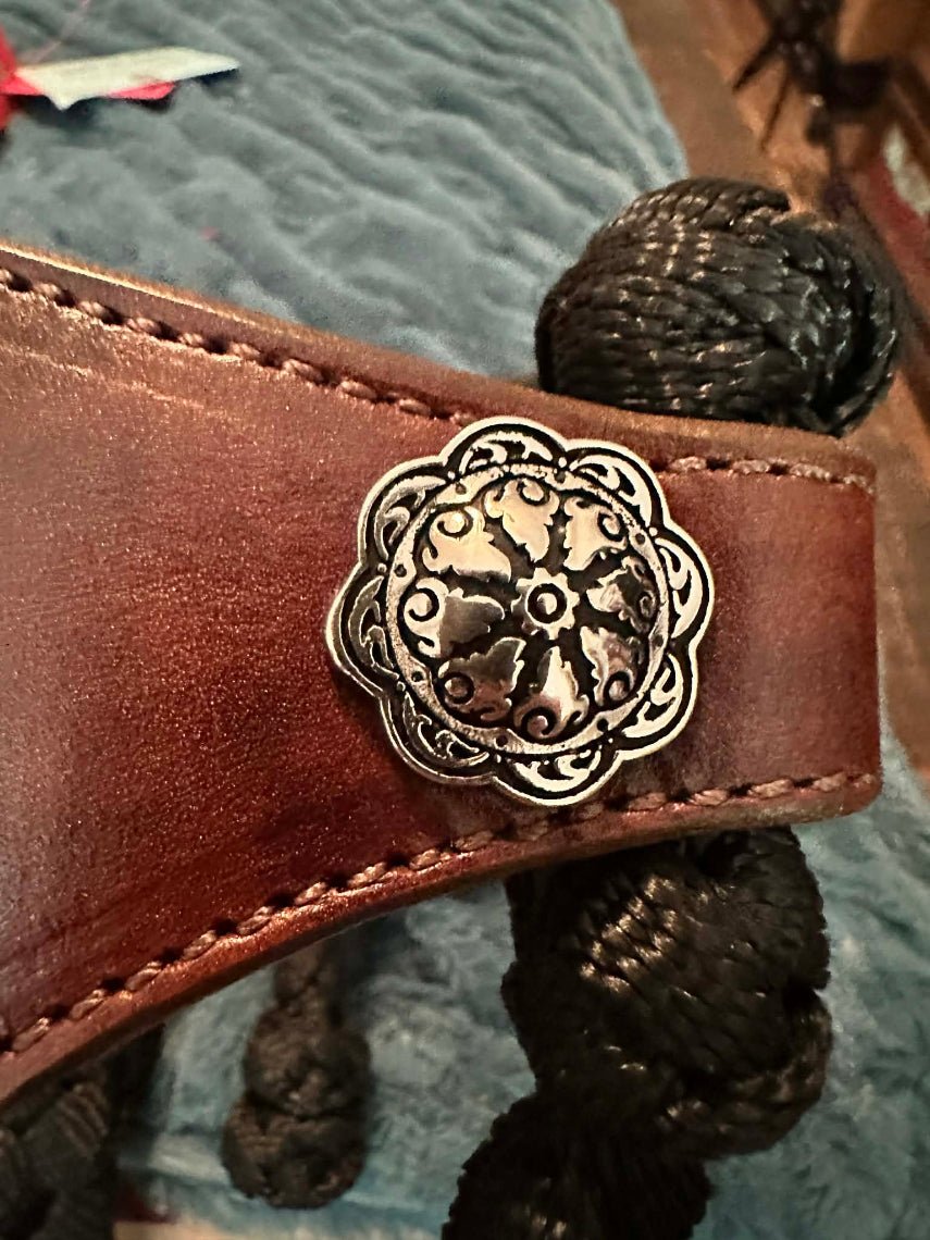 Hand Painted Leather Noseband on Muletape Halter - Tack Rockin' M Leathers