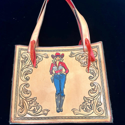 Hand Tooled & Painted Gunslingin' Cowgirl - Handbag Rockin' M Leathers