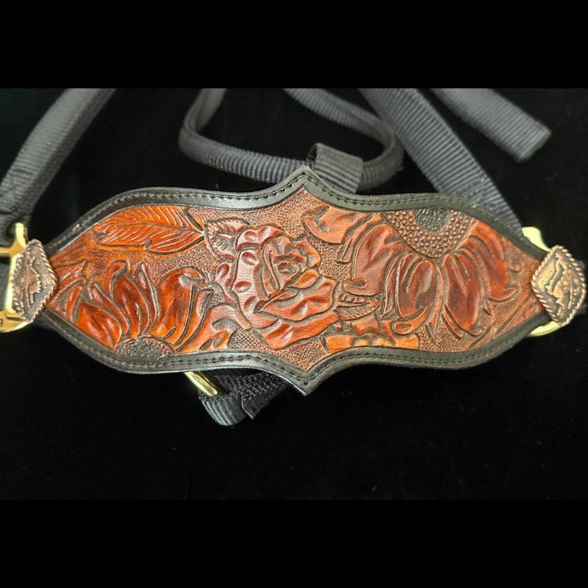 Hand Tooled Sunflower Halter - Tack Rockin' M Leathers