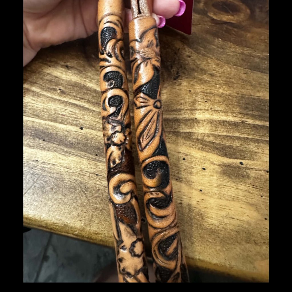 Hand Tooled Leather Over-Under Whip - Tack Rockin' M Leathers