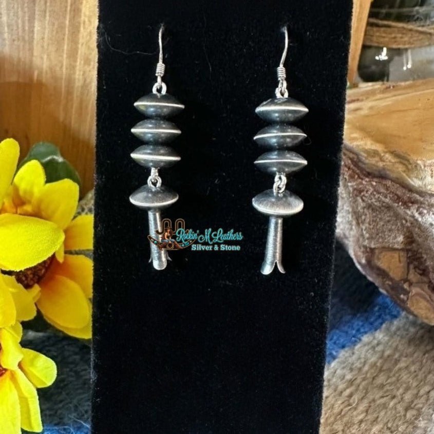 10mm Sterling Silver Handmade Squash Blossom Dangle Earrings by Preston Haley - Native American Jewelry Preston Haley