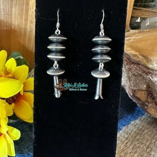 10mm Sterling Silver Handmade Squash Blossom Dangle Earrings by Preston Haley - Native American Jewelry Preston Haley