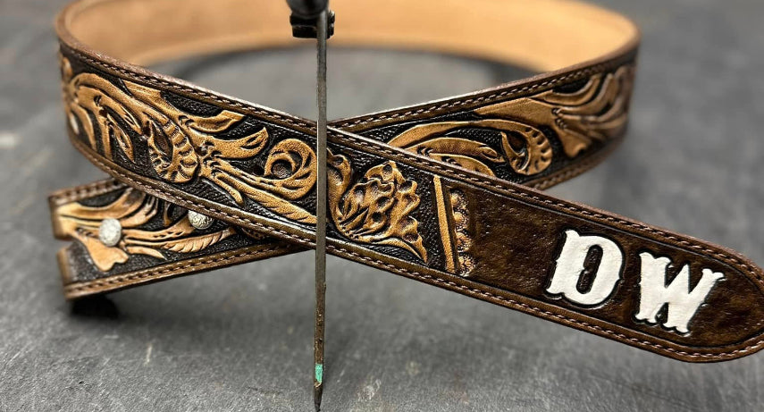 Handmade Rockin' M Leathers Custom Belt with Initials