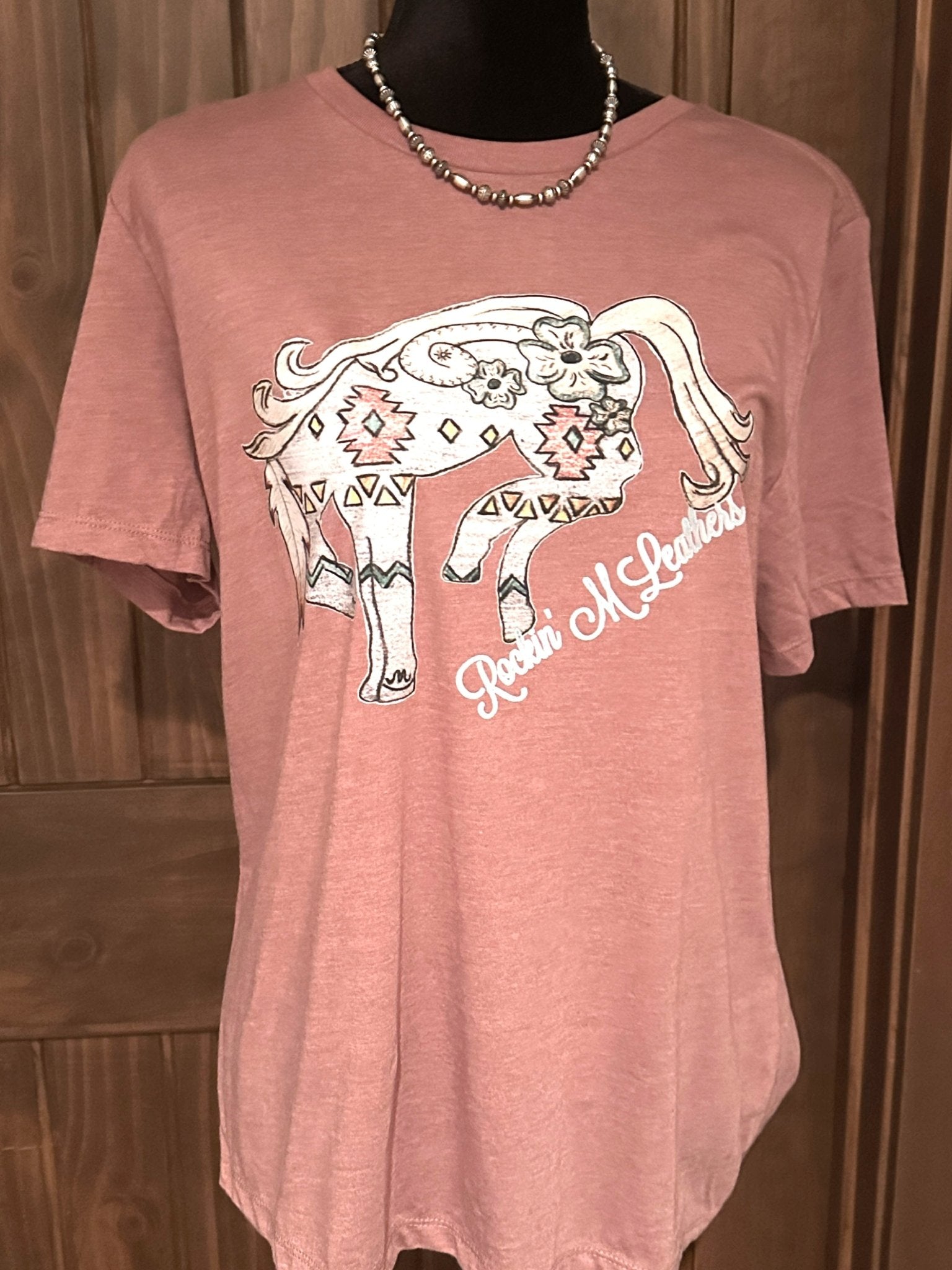 Rockin' M Leathers T-Shirt Mauve Bronc - Apparel Rockin' M Leathers