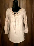 Scully Beige Raglan Floral Croche Blouse - Apparel Rockin' M Leathers