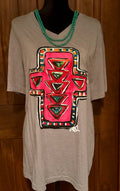Gray with colorful Cross Cotton T-Shirt - Apparel Rockin' M Leathers