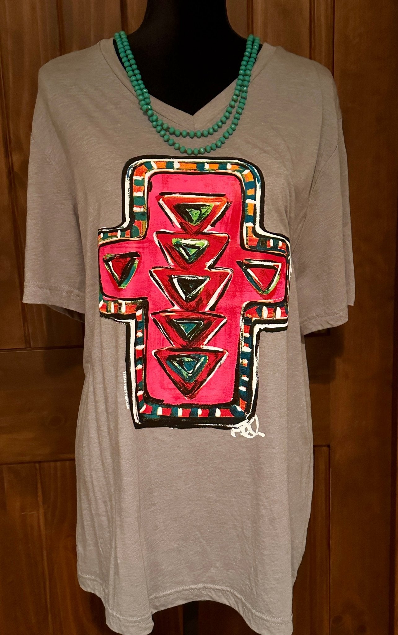 Gray with colorful Cross Cotton T-Shirt - Apparel Rockin' M Leathers