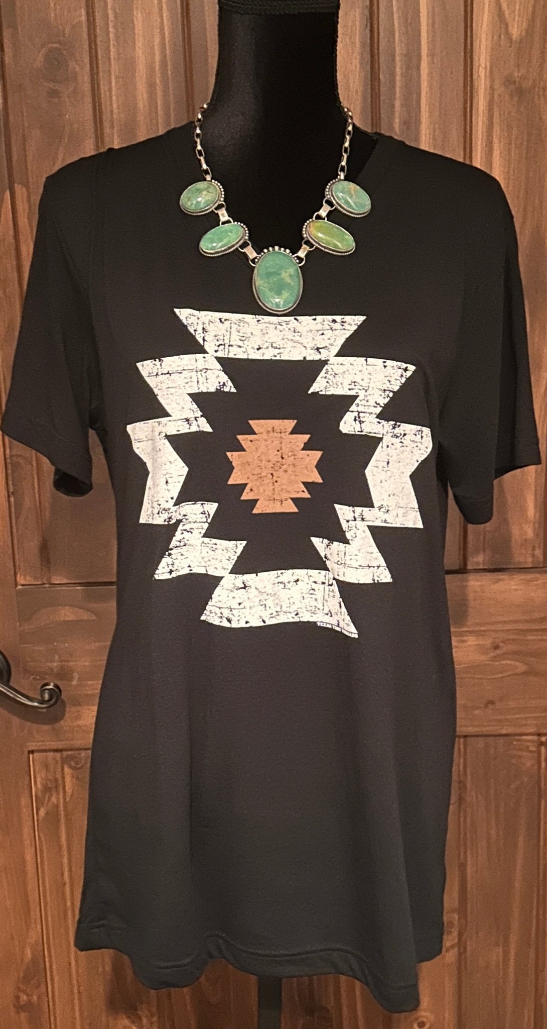 Black Aztec Cotton T-Shirt - Apparel Rockin' M Leathers