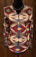 Tasha Polizzi Aztec Long Sleeve Henley T-Shirt - Apparel Tasha Polizzi