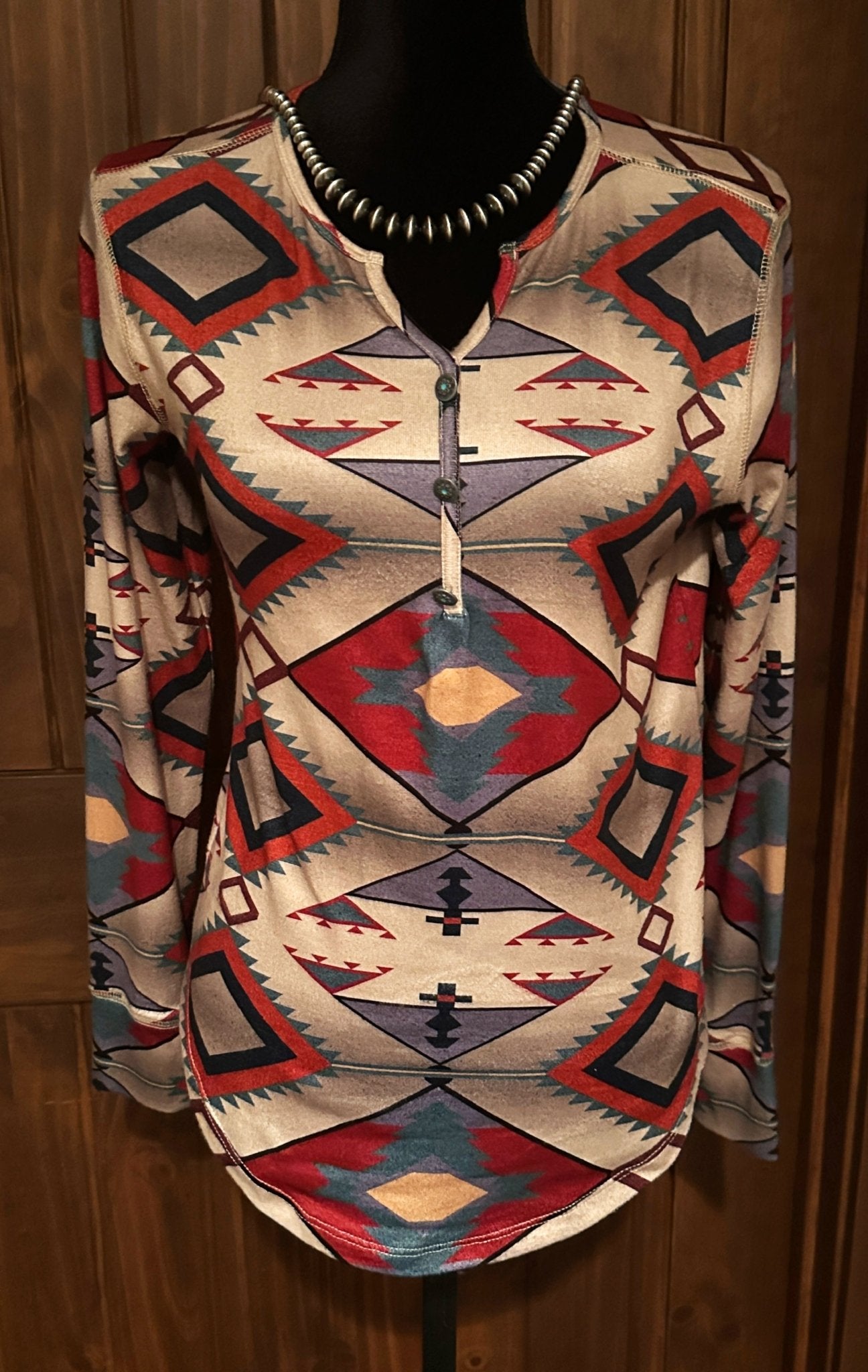 Tasha Polizzi Aztec Long Sleeve Henley T-Shirt - Apparel Tasha Polizzi