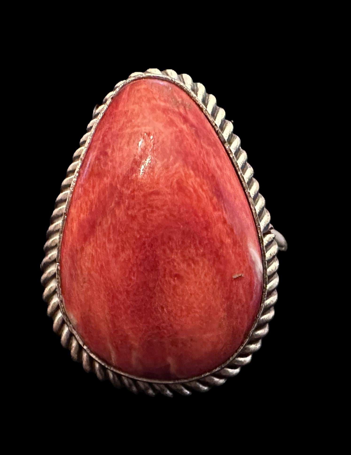 Sterling Silver Spiny Oyster Adjustable Ring by Scott Skeets - Native American Jewelry Scott Skeets