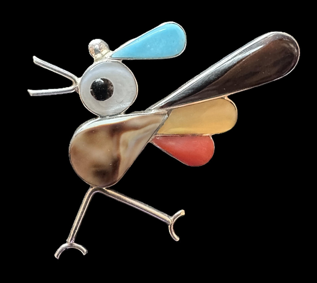 Sterling Silver Roadrunner Pin or Pendant by Zuni artist Carolyn Edaakie - Native American JewelryCarolyn Edaakie