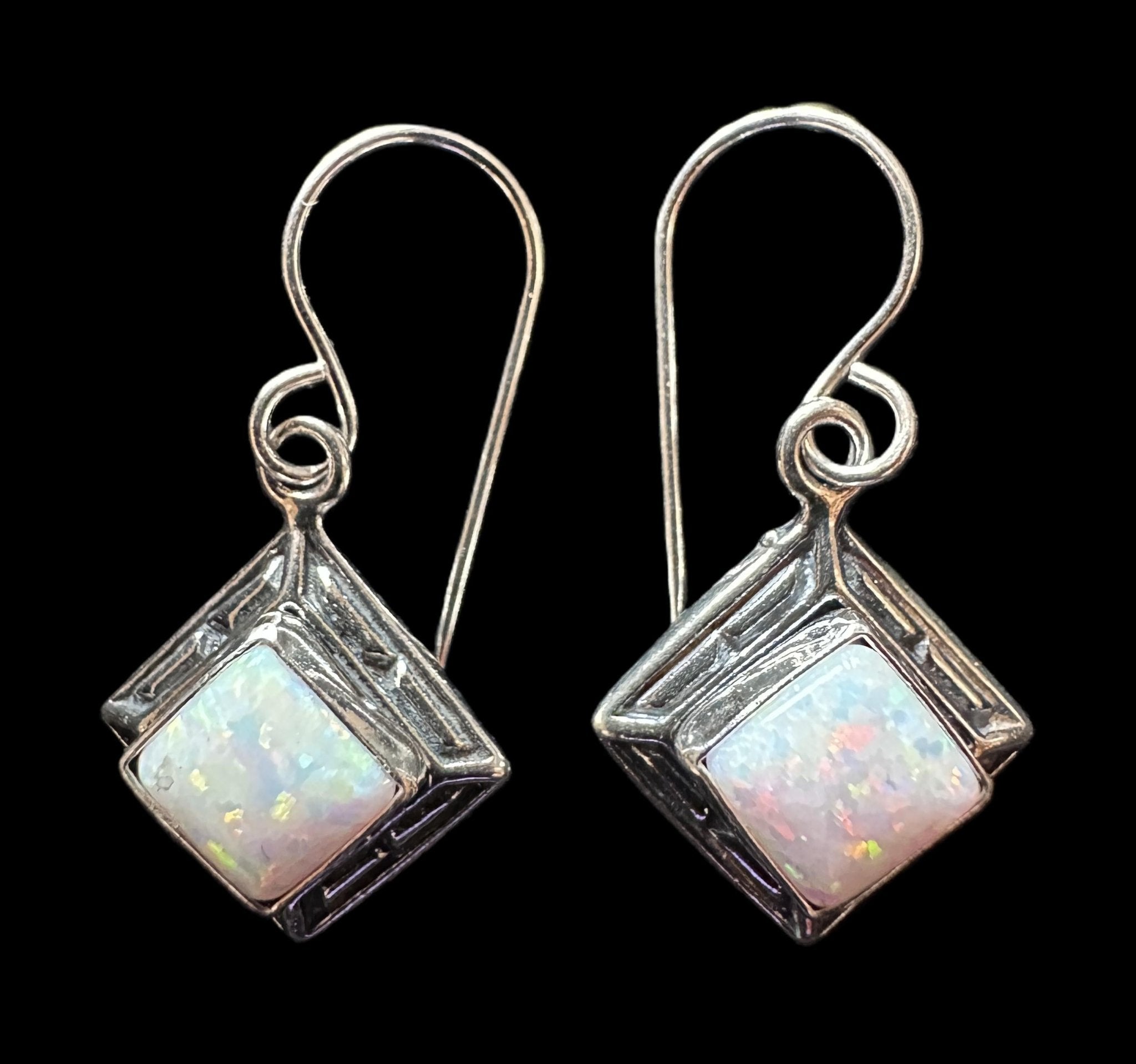 Sterling Silver & Opal Dangle Earrings - Native American Jewelry -Rockin' M Leathers