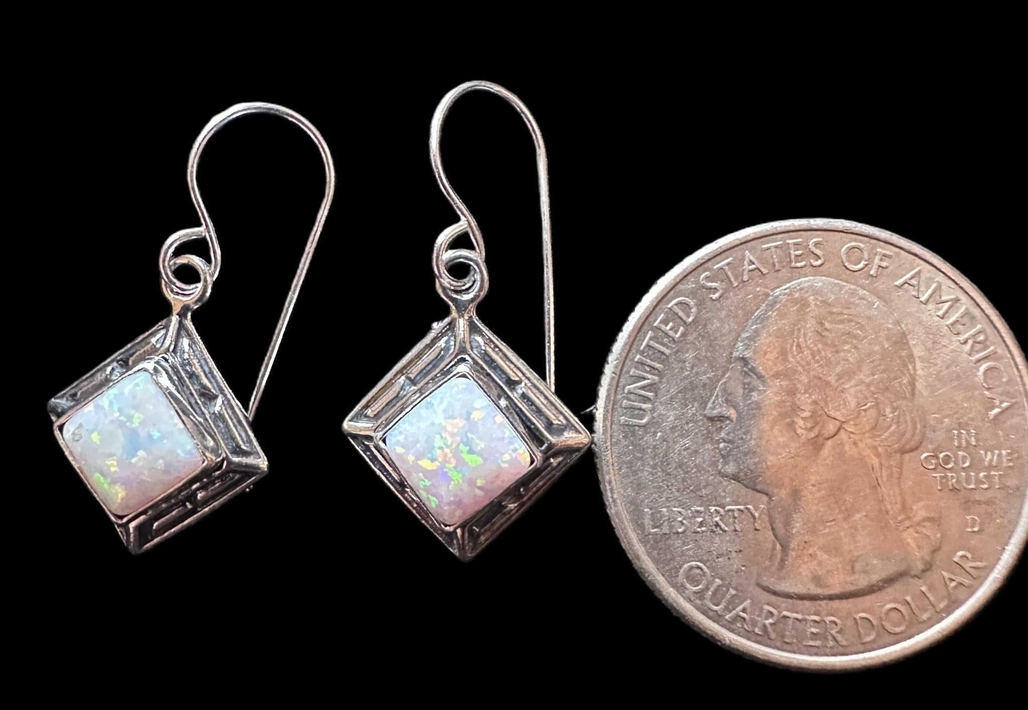 Sterling Silver & Opal Dangle Earrings - Native American Jewelry Rockin' M Leathers
