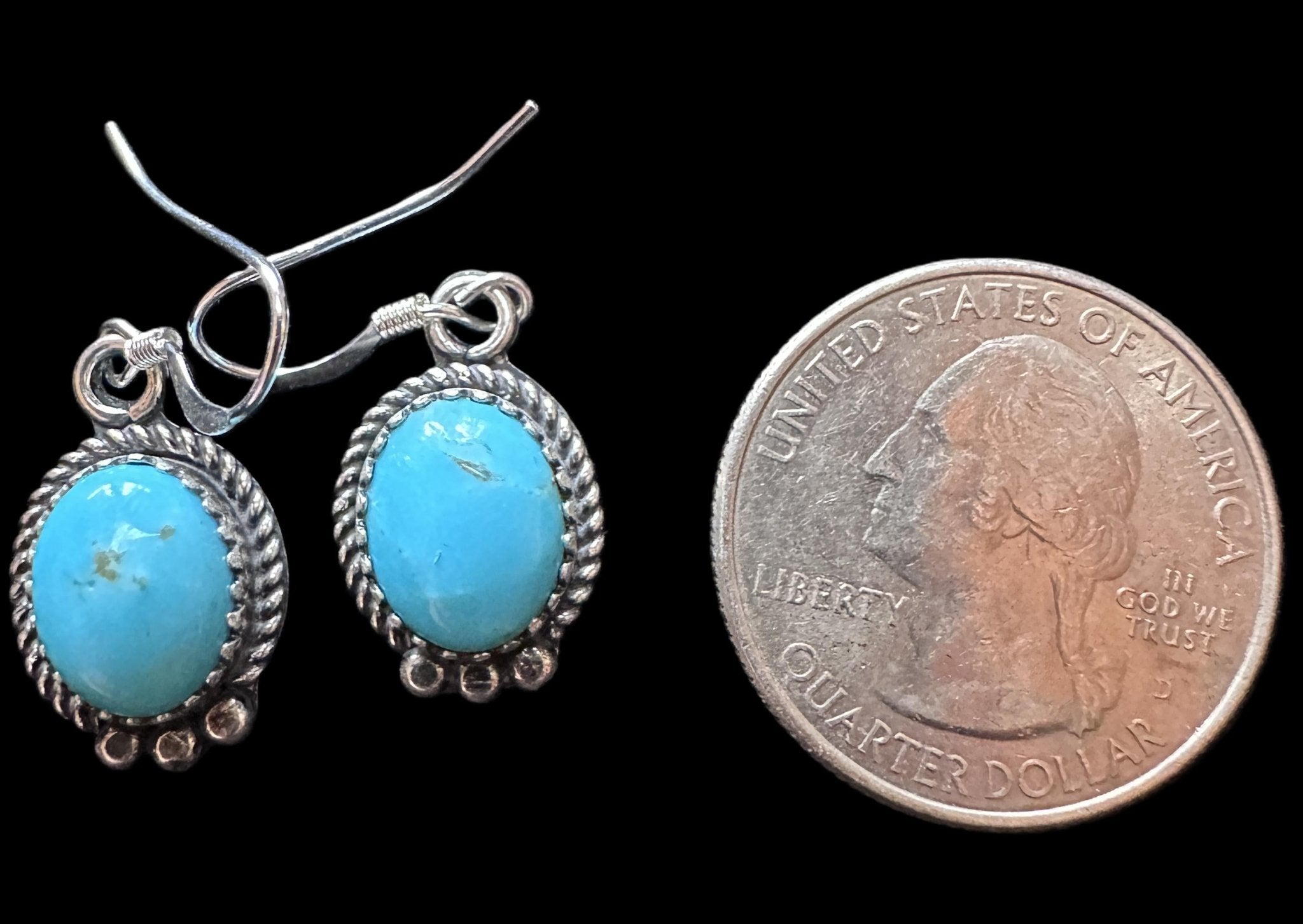 Sterling Silver & Turquoise Dangle Earrings by Sharon McCarthy Size exacmple - Native American Jewelry