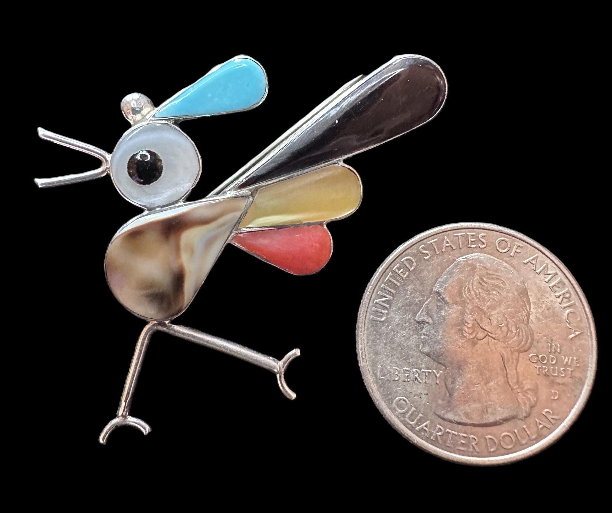 Sterling Silver Roadrunner Pin or Pendant by Zuni artist Carolyn Edaakie - Native American JewelryCarolyn Edaakie