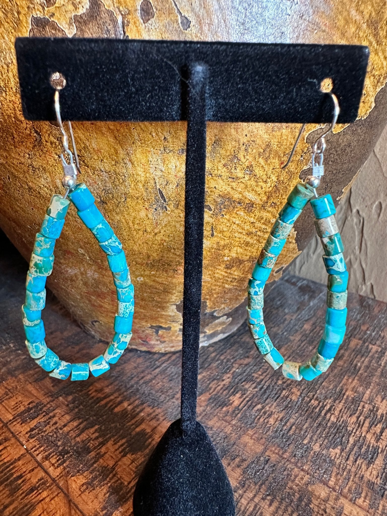 Sterling Silver Kingman Turquoise Hoop Earrings - Native American Jewelry Rockin' M Leathers
