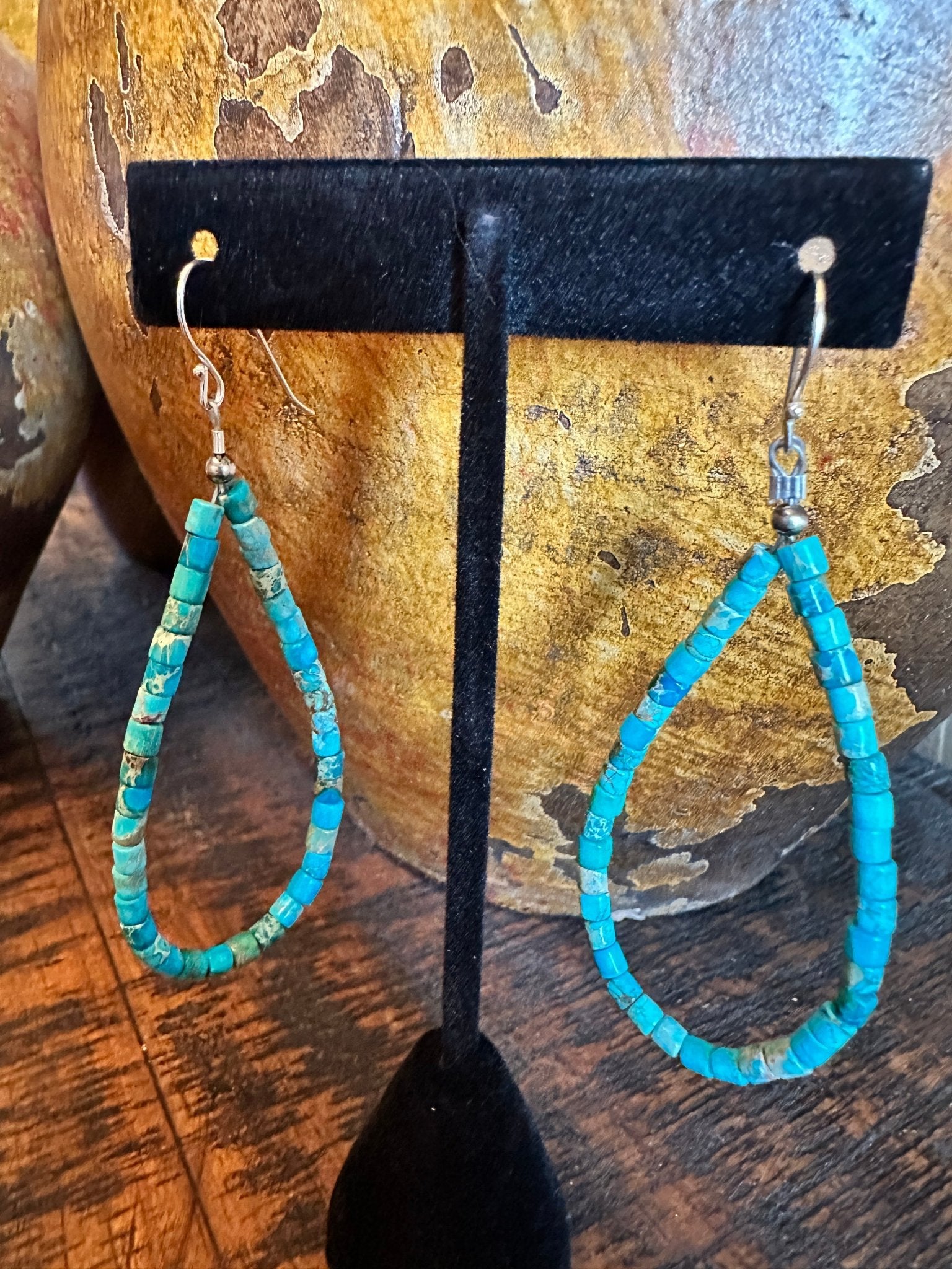 Sterling Silver Kingman Turquoise Hoop Earrings - Native American Jewelry Rockin' M Leathers